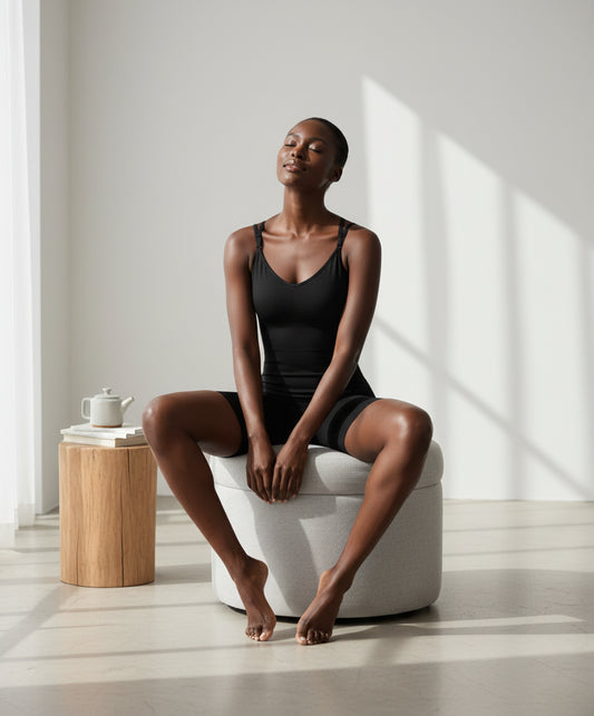 Black swimsuit with thin straps on a white background