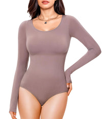 Long Sleeve Bodysuit for Women Tummy Control Crew Neck Body Suit Tops Slim Fit