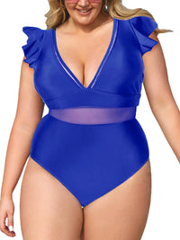 CUPSHE Womens One Piece Swimsuit Plus Size Black Plunging V Neck Ruffle Mesh Bathing Suit 0X